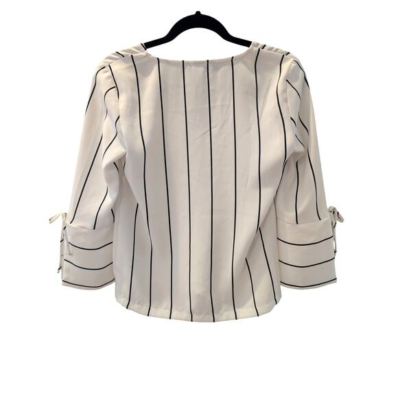 H&M Vertical Stripe Blouse US 0 | Women’s Small White Black Pattern - Picture 2 of 7